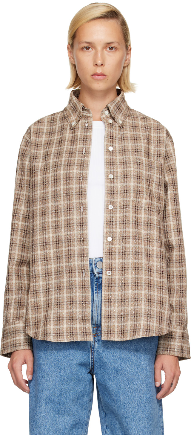 Róhe: Beige Oxford Bouclé Check Shirt | SSENSE