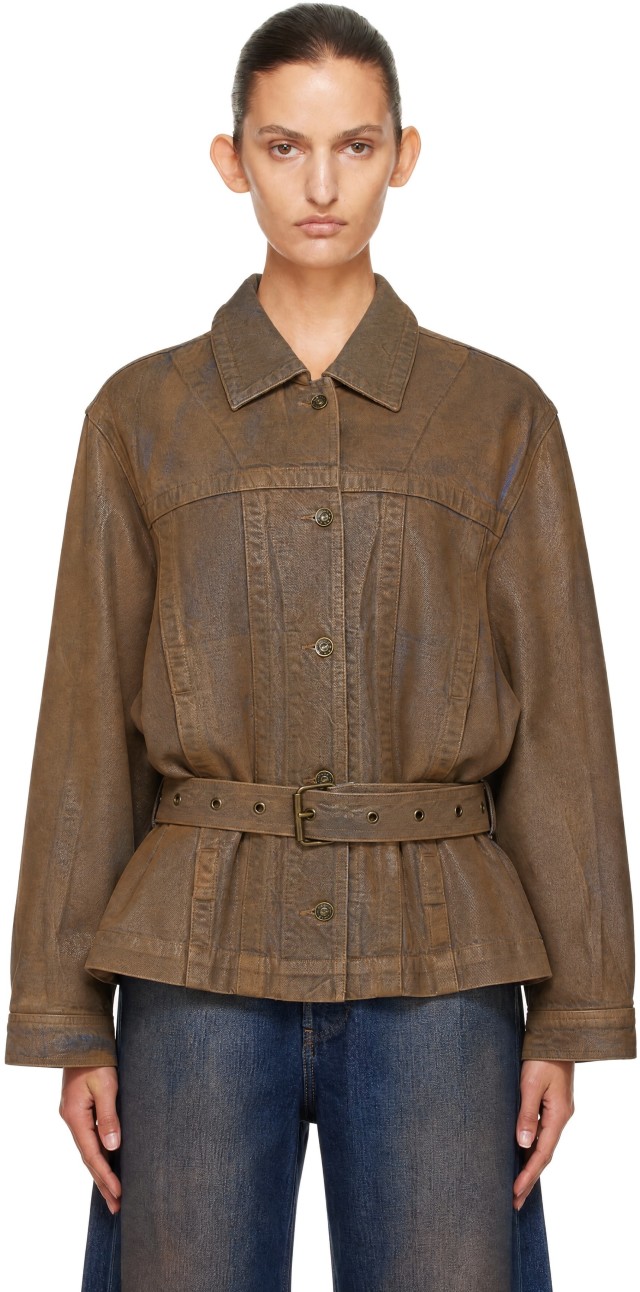 KNWLS: Brown Oversized Gloss Coated Denim Jacket | SSENSE Canada
