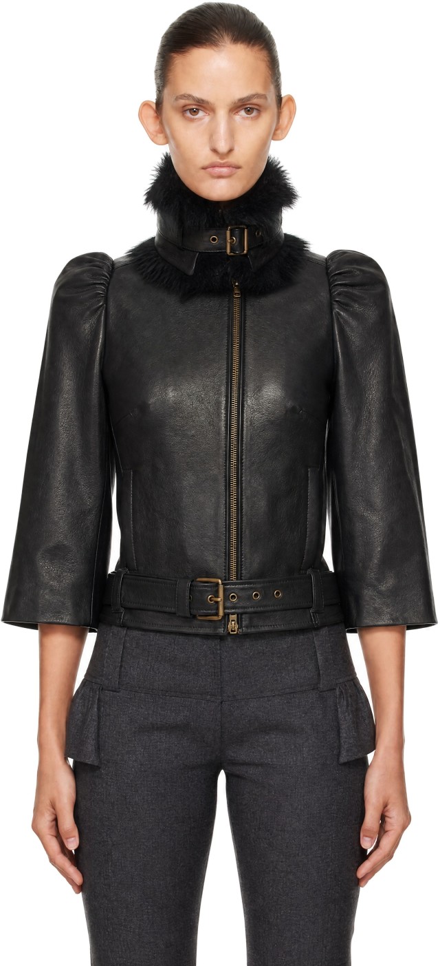 【美品】elu. Victoria V collar Jacket ブラック KNWLS: Black Victoria Collar Leather Jacket | SSENSE