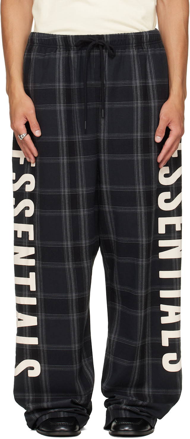 sale☆ESSENTIALS  LOUNGE PANT / XL Fear of God ESSENTIALS: Black & Gray Flannel Lounge Pants | SSENSE