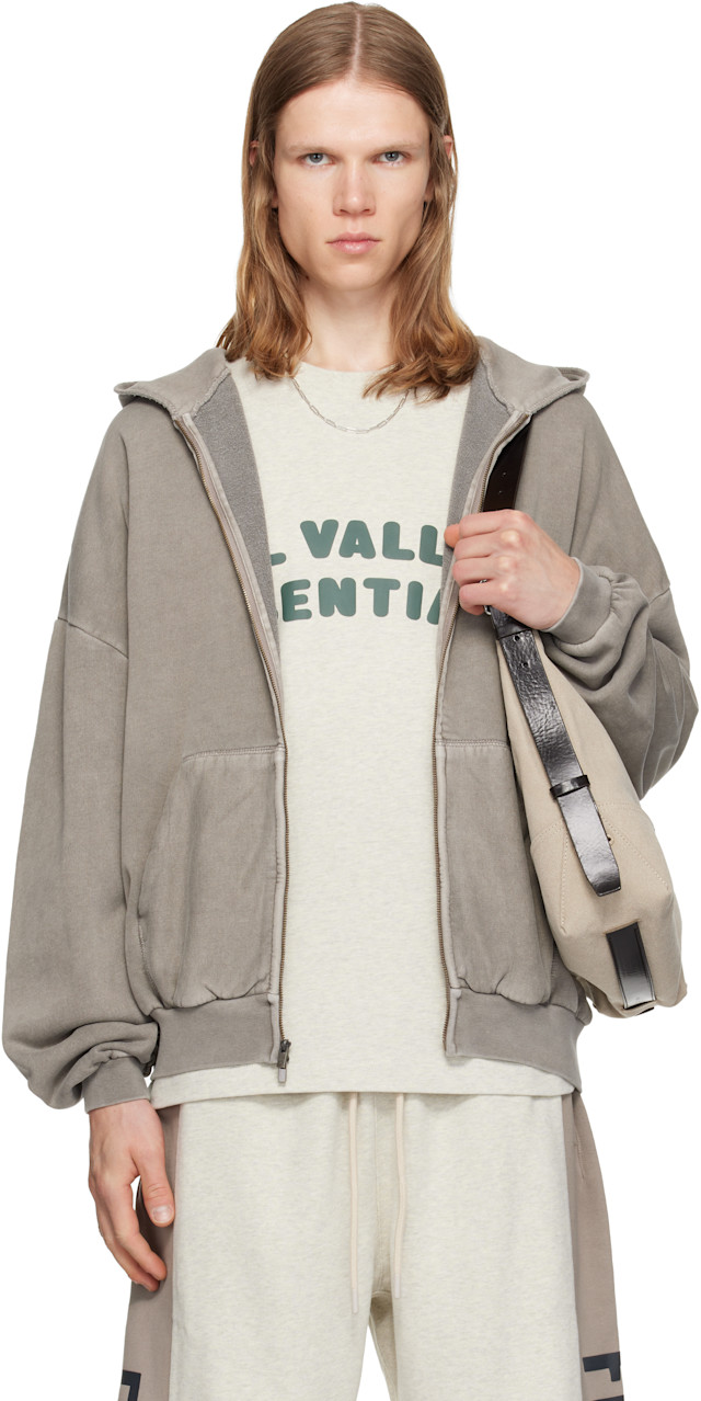 トップス ESSENTIALS FEAR OF GOD GRAY HOODIE XS Fear of God ESSENTIALS: Gray 90's Zip-Up Hoodie | SSENSE Canada