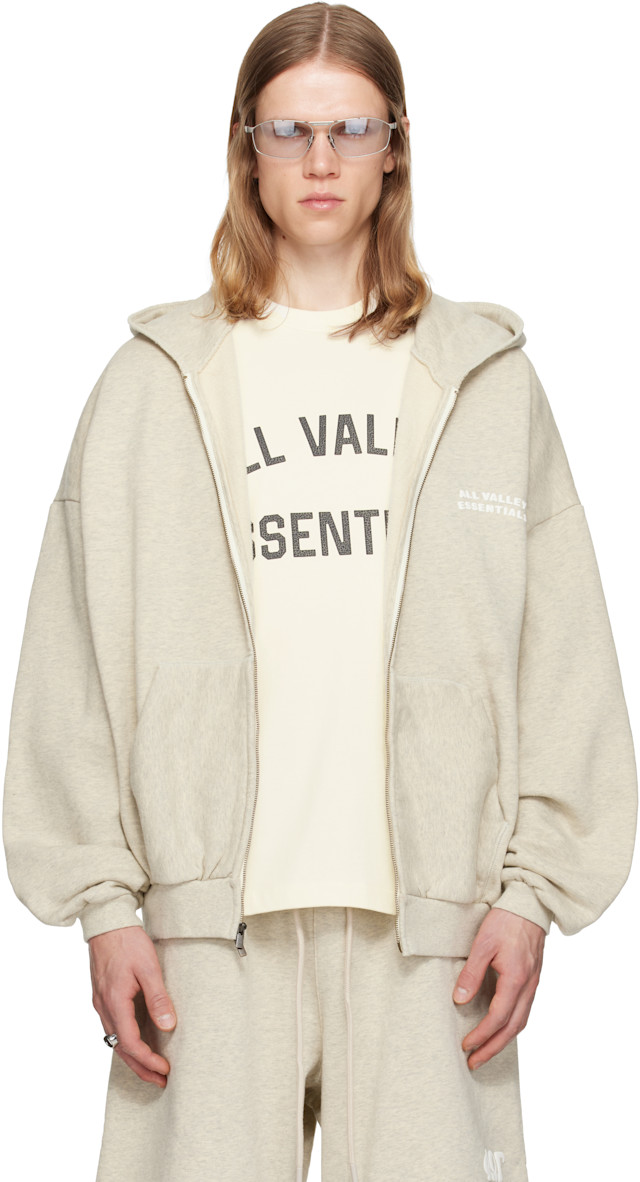 Fear of God ESSENTIALS: Beige 90's Zip-Up Hoodie | SSENSE