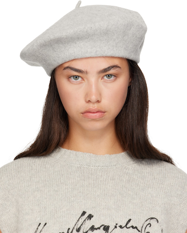 Maison Margiela ウールベレー 帽子 Maison Margiela: グレー 4-Stitch ウール ベレー帽 | SSENSE 日本