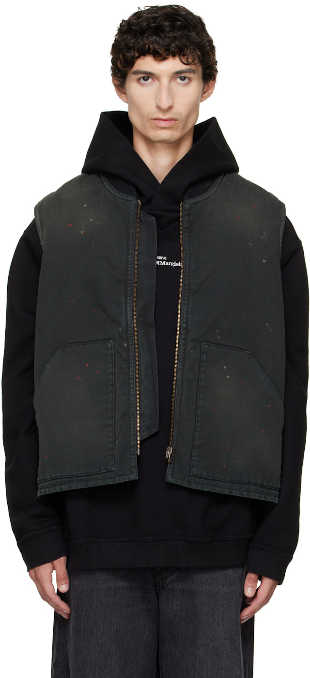 マルタンマルジェラ 10 中綿 パファーベスト ブラック 黒 10番 Maison Margiela: ブラック Workwear ベスト | SSENSE 日本