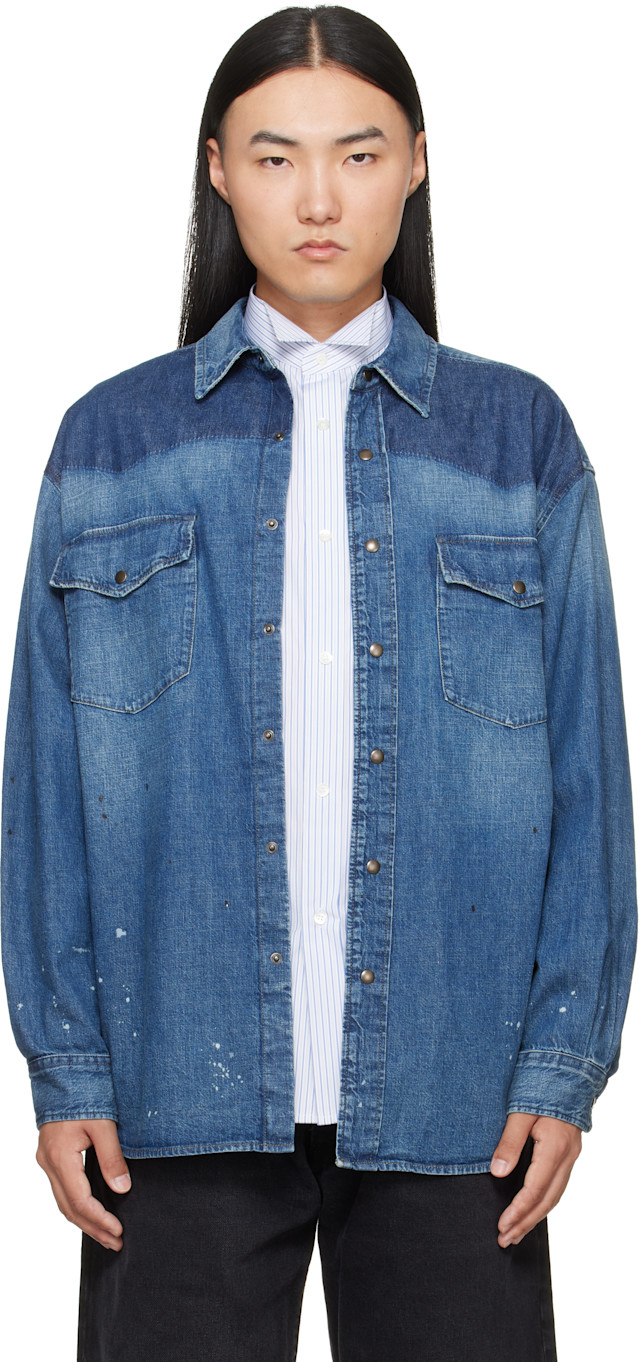 Maison Margiela: ブルー Bicolor デニムシャツ | SSENSE 日本