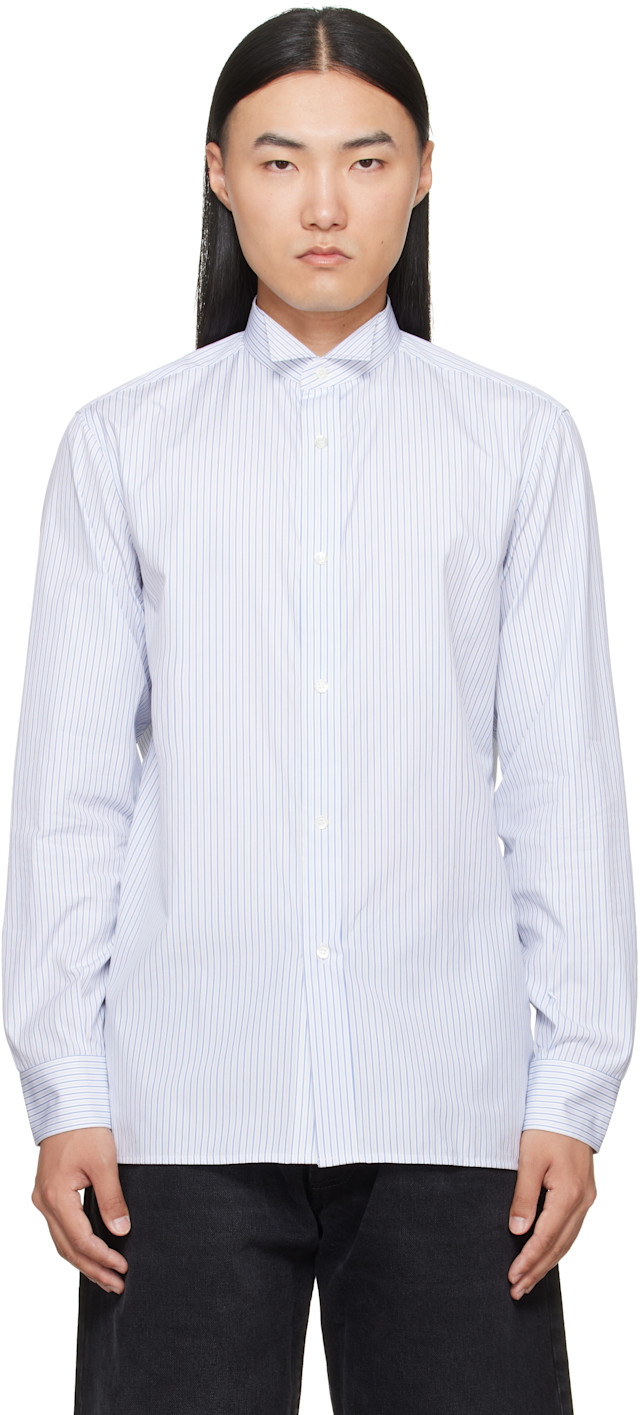 Maison Margiela4 ストライプ シャツ 36 ブルーxホワイト maison-margiela-white-and-blue