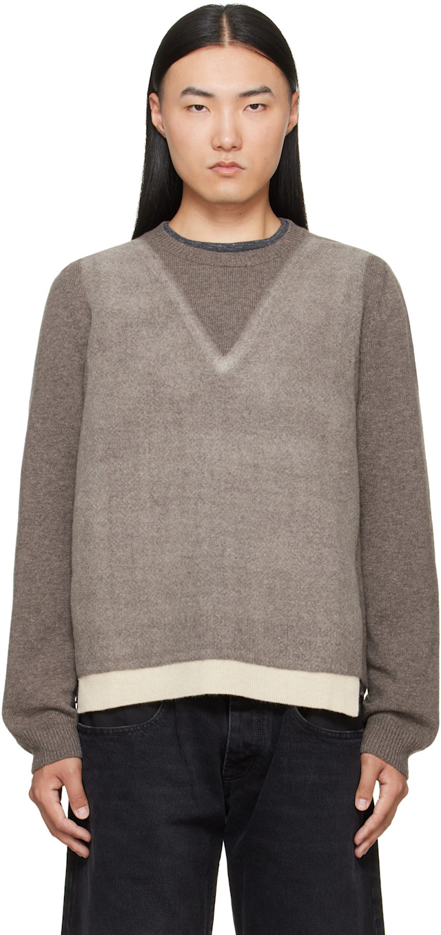 Maison Margiela: グレー Fused Knit ウール クルーネックセーター