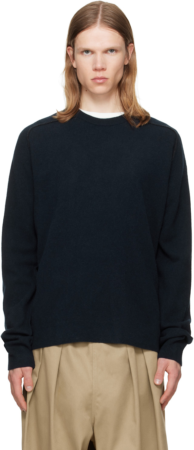 Maison Margiela: ネイビー バージンウール クルーネックセーター