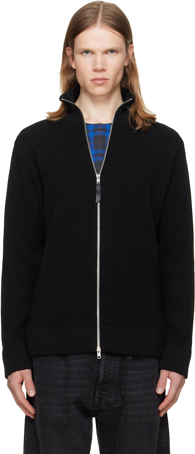 Maison Margiela: Black Knit Zip-Up Sweater | SSENSE