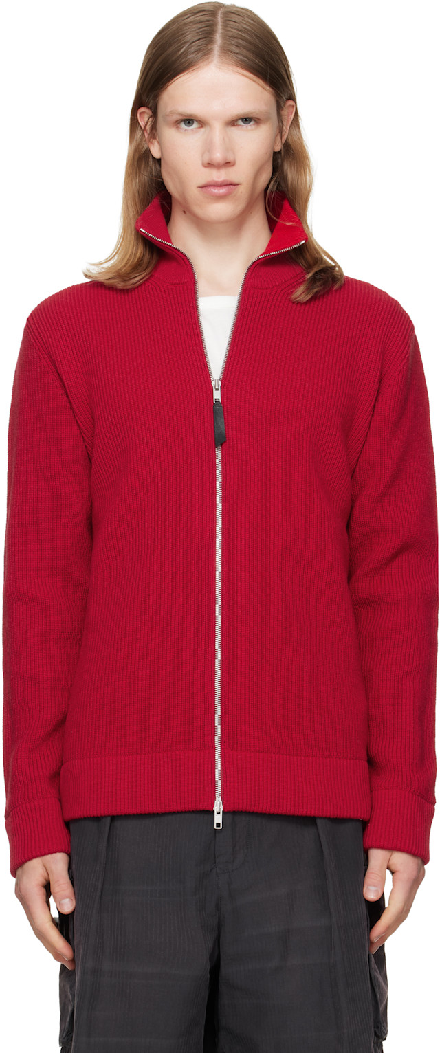 Maison Margiela: Red Knit Zip-Up Sweater | SSENSE
