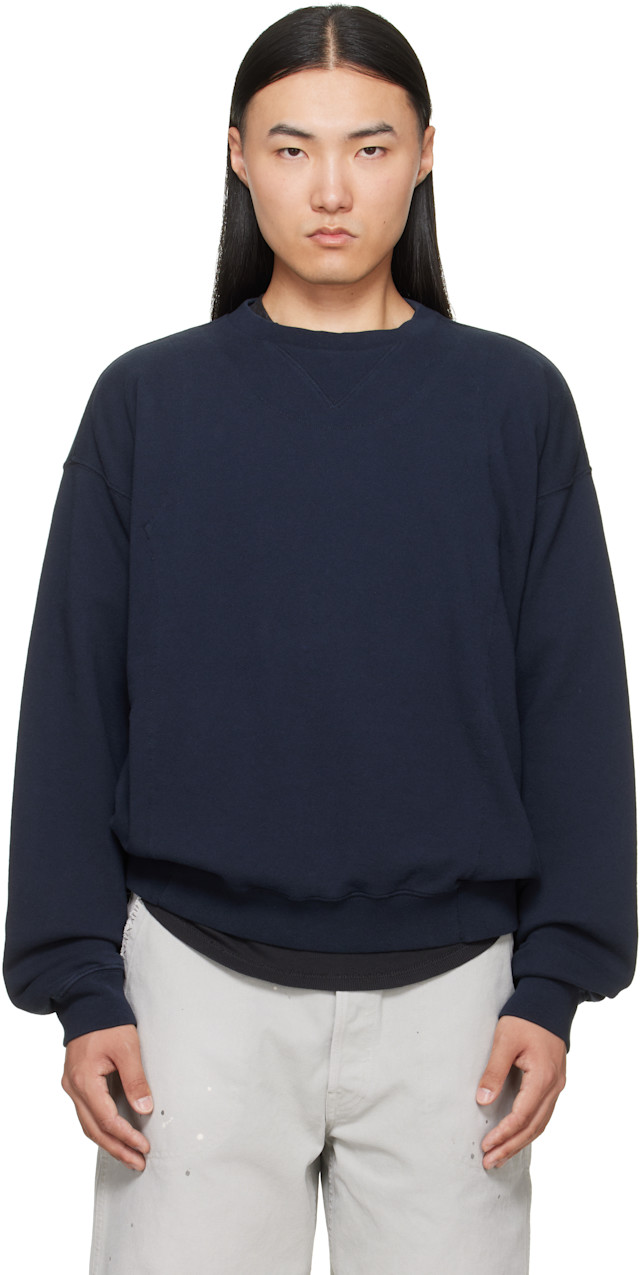 Maison Margiela: Navy Double-Layer Cotton Sweatshirt | SSENSE