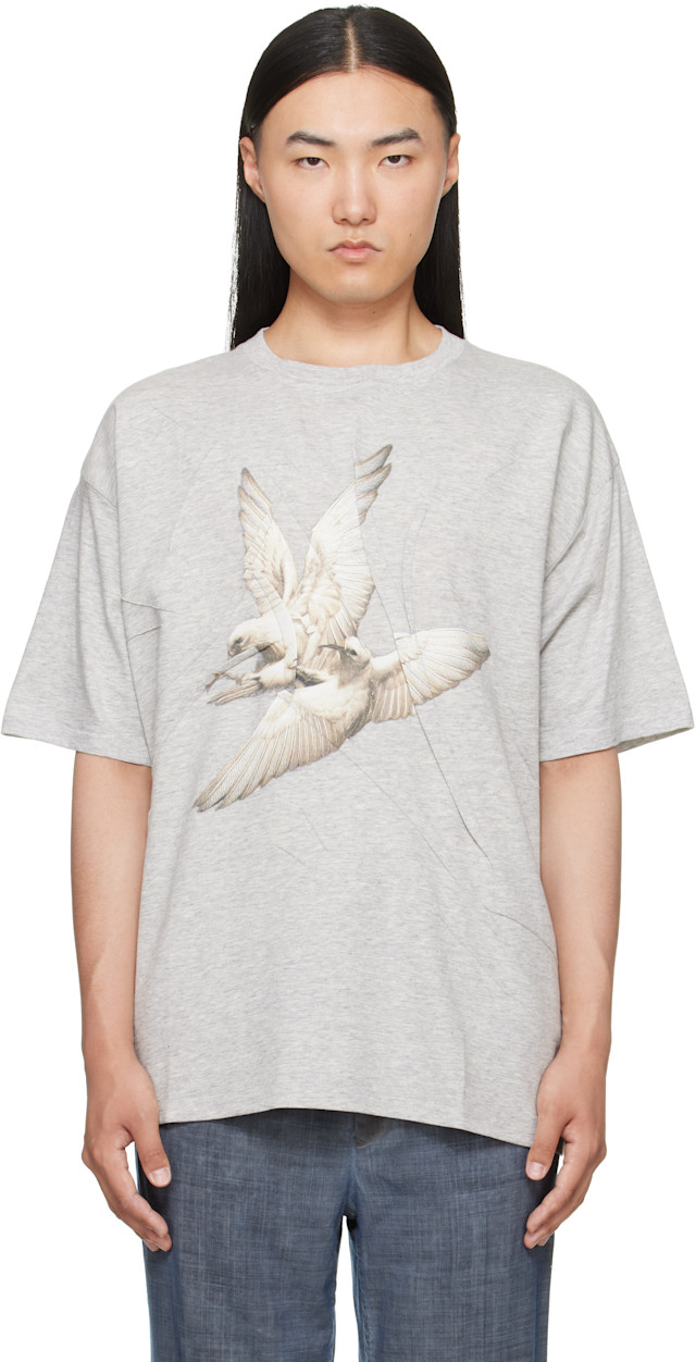 Maison Margiela: Gray Creased Bird T-shirt | SSENSE