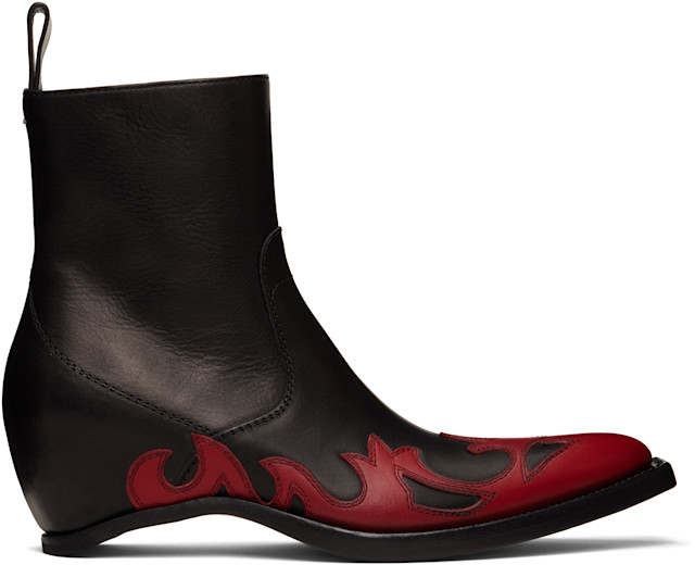Maison Margiela: ブラック Heel-Less Western Flame ブーツ | SSENSE 日本
