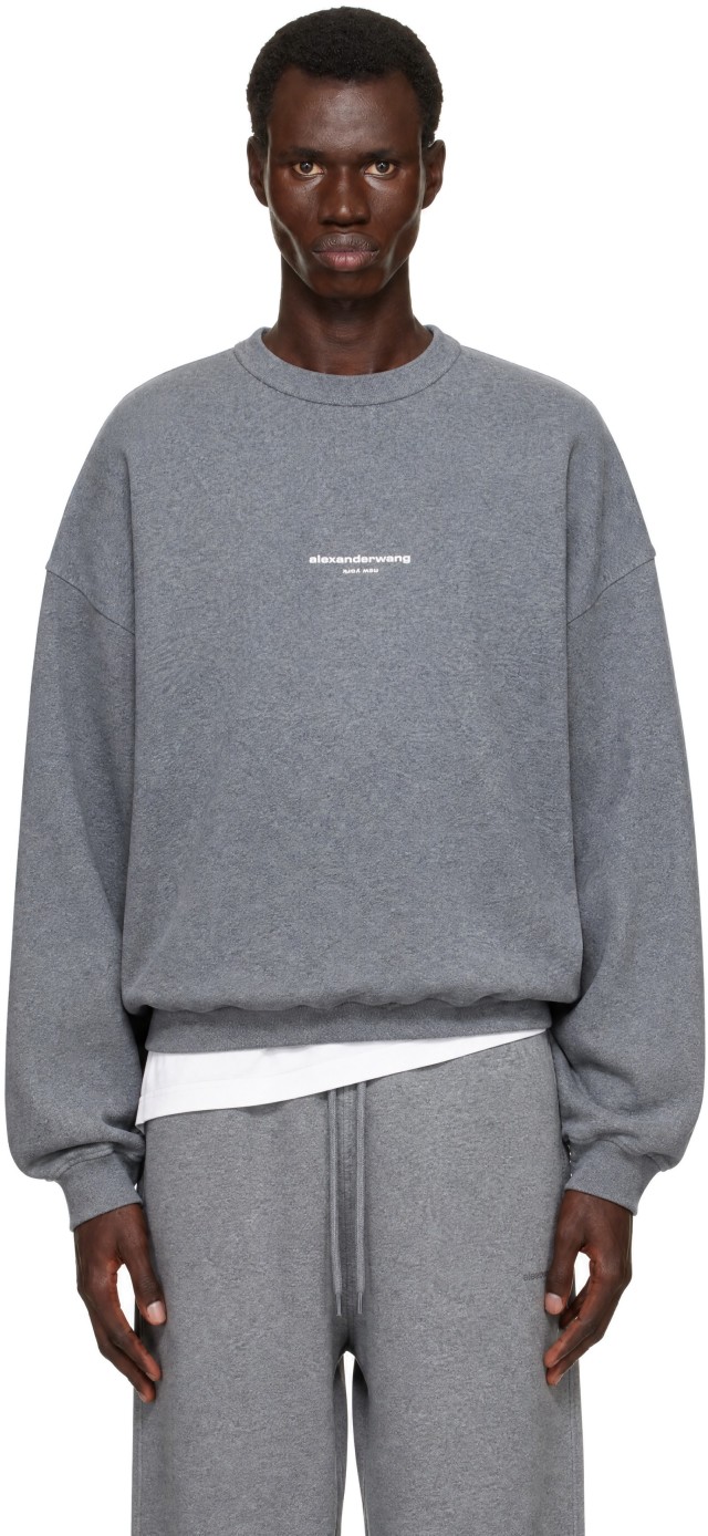 Alexander Wang: Gray Oversized Logo Print Sweatshirt | SSENSE