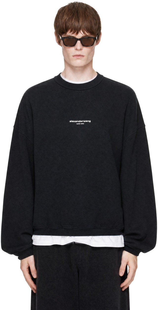 Alexander Wang: Black Oversized Logo Print Sweatshirt | SSENSE Canada