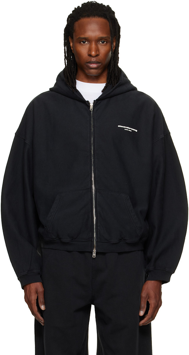 Alexander Wangパーカー Alexander Wang: Black Logo Print Oversized Zip Up Hoodie | SSENSE