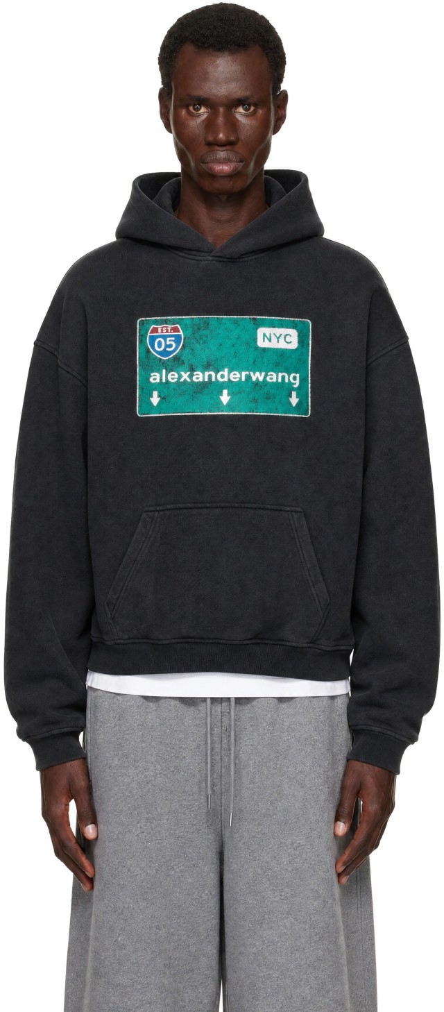 Alexander Wang: Black Street Sign Graphic Hoodie | SSENSE