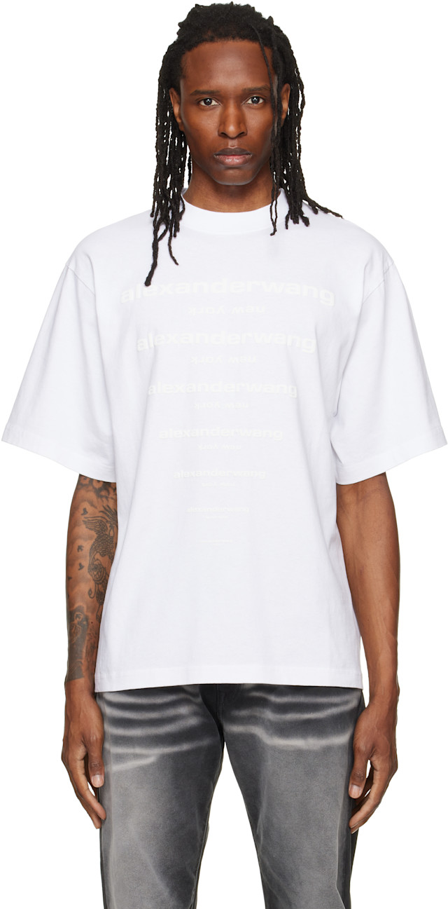 Alexander Wang: ホワイト Gradient Logo 半袖Tシャツ | SSENSE 日本