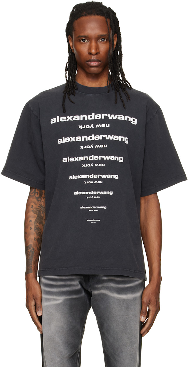 alexanderwang.t ブラック 半袖Tシャツ Alexander Wang: ブラック Gradient Logo 半袖Tシャツ | SSENSE 日本