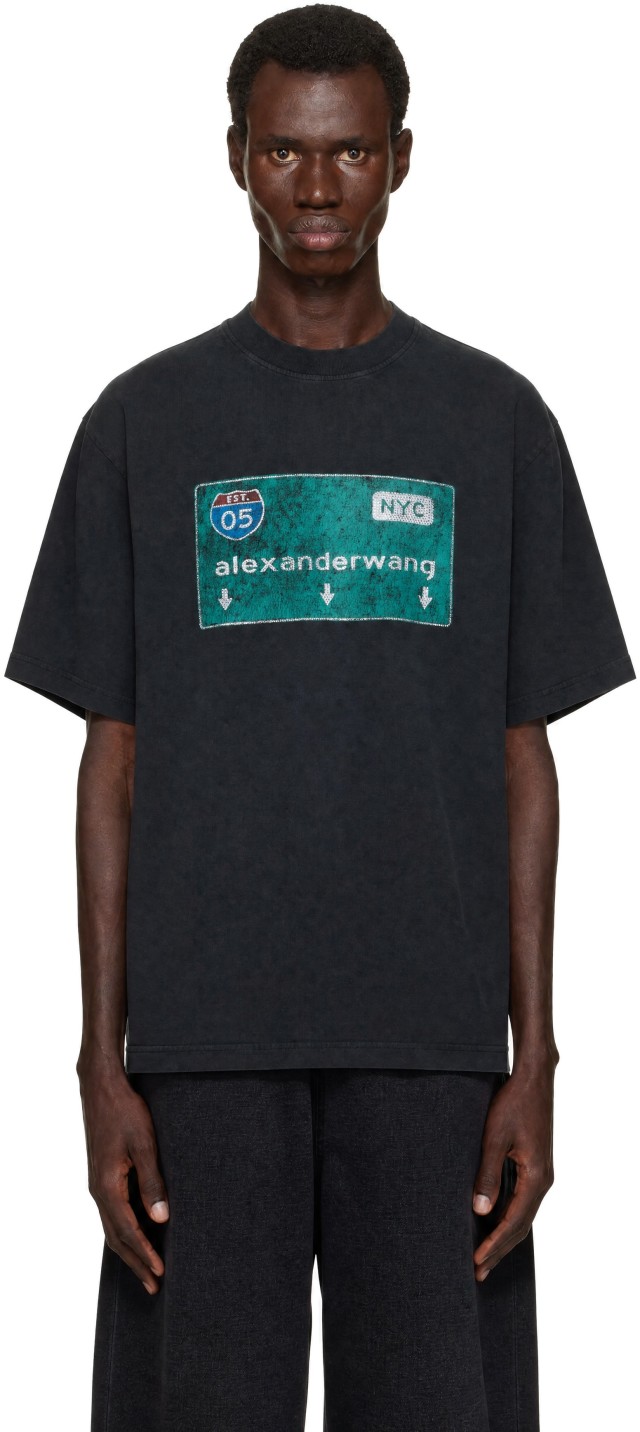 Alexander Wang: ブラック Street Sign グラフィックTシャツ | SSENSE 日本
