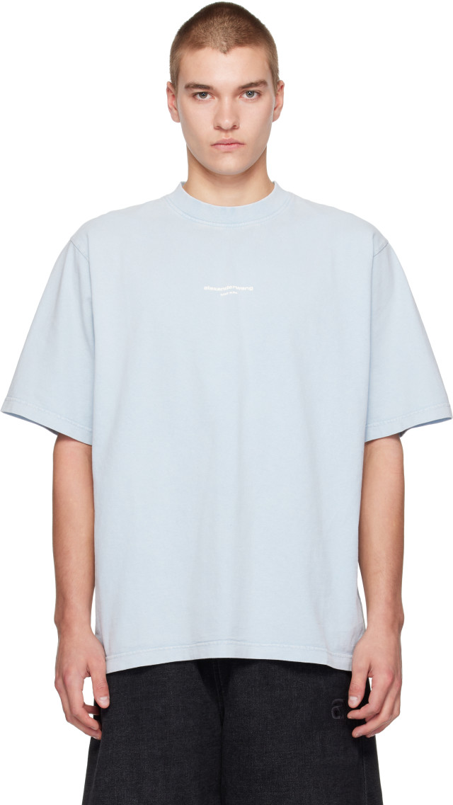 Alexander Wang: ブルー ロゴプリント Tシャツ | SSENSE 日本