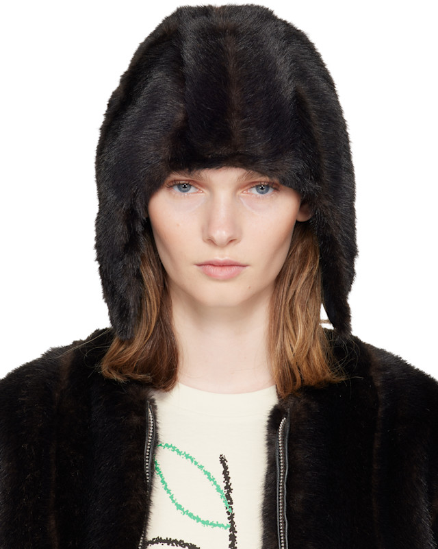 MM6 Maison Margiela: Brown Faux Fur Aviator Hat | SSENSE