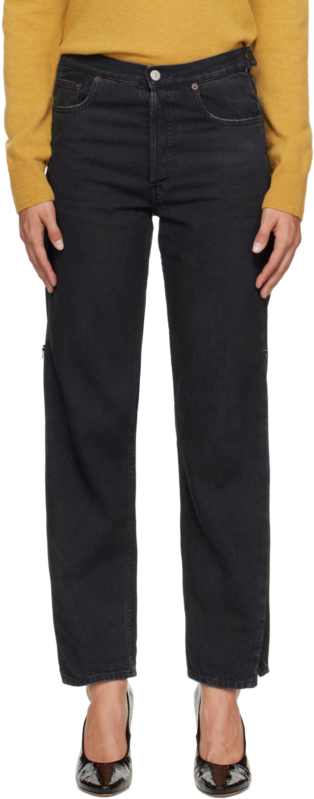 MM6 Maison Margiela: Black Zip 5 Pocket Jeans | SSENSE