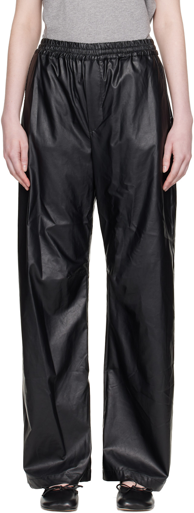 MM6 Maison Margiela: Black Light Wide-Leg Faux-Leather Trousers