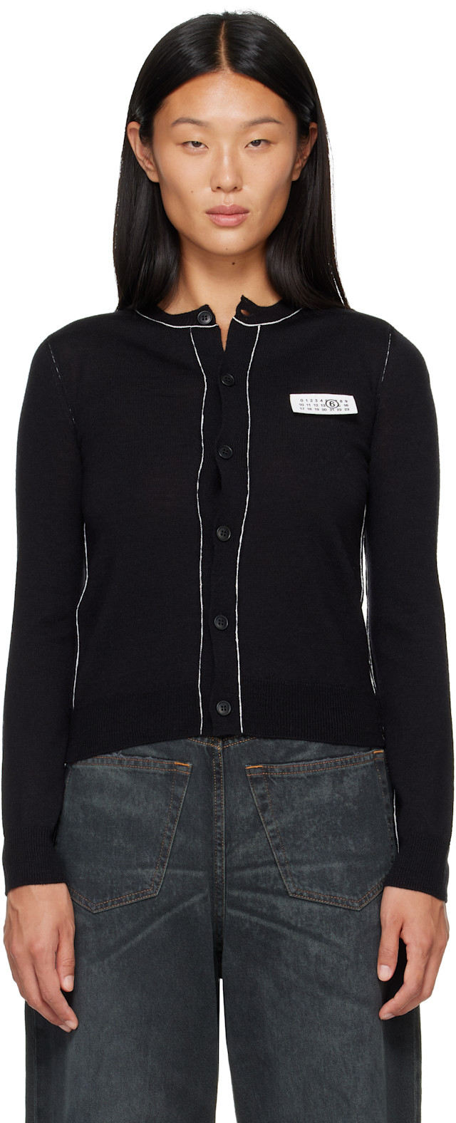 MM6 Maison Margiela: Black Essentials Cardigan | SSENSE Canada