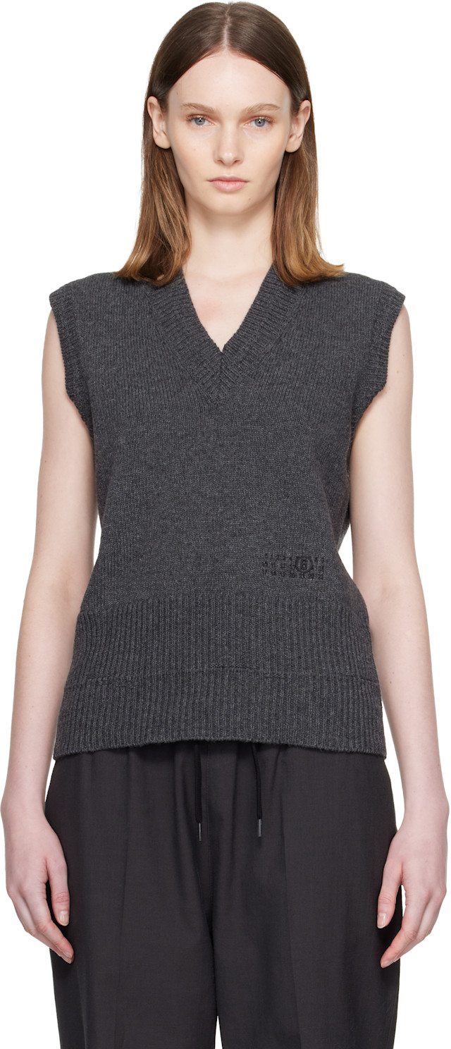 MM6 Maison Margiela: Gray Merino Wool Knitted Vest | SSENSE