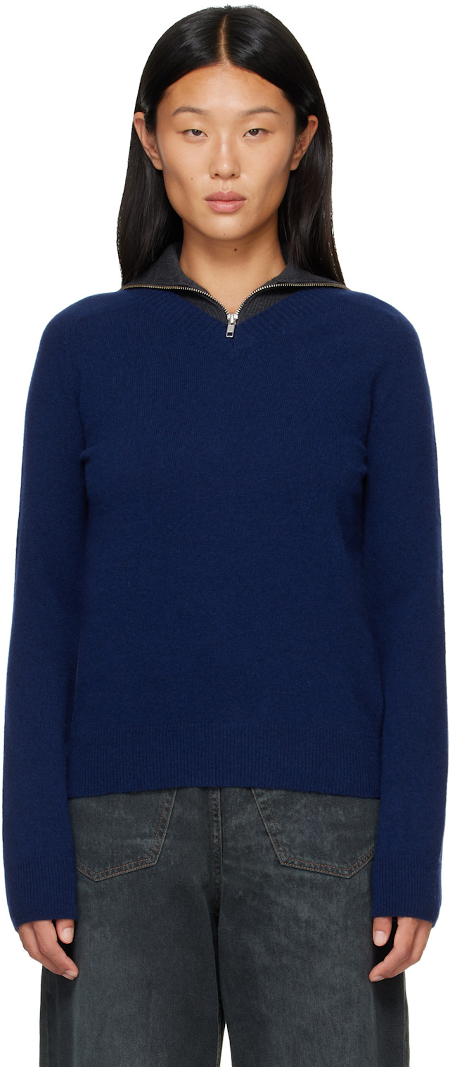 MM6 Maison Margiela: Navy & Gray Layered Neckline Pullover Sweater