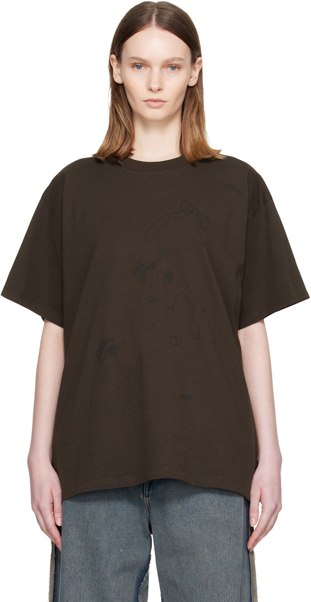MM6 Maison Margiela: Brown Horse Print Cotton T-shirt | SSENSE