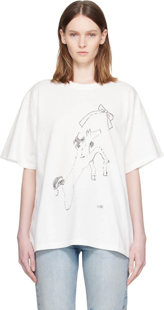 MM6 Maison Margiela: Off-White Horse Print Cotton T-shirt | SSENSE