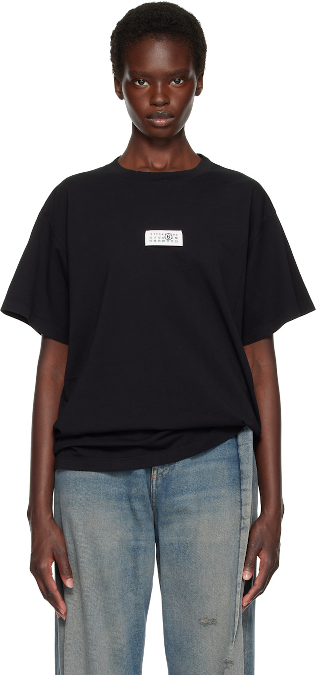 MM6 Maison Margiela: ブラック ロゴパッチ Tシャツ | SSENSE 日本