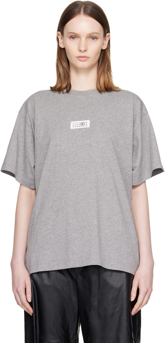Maison Margiela Vネック Tシャツ グレー　44 MM6 Maison Margiela: グレー Label コットンジャージ Tシャツ