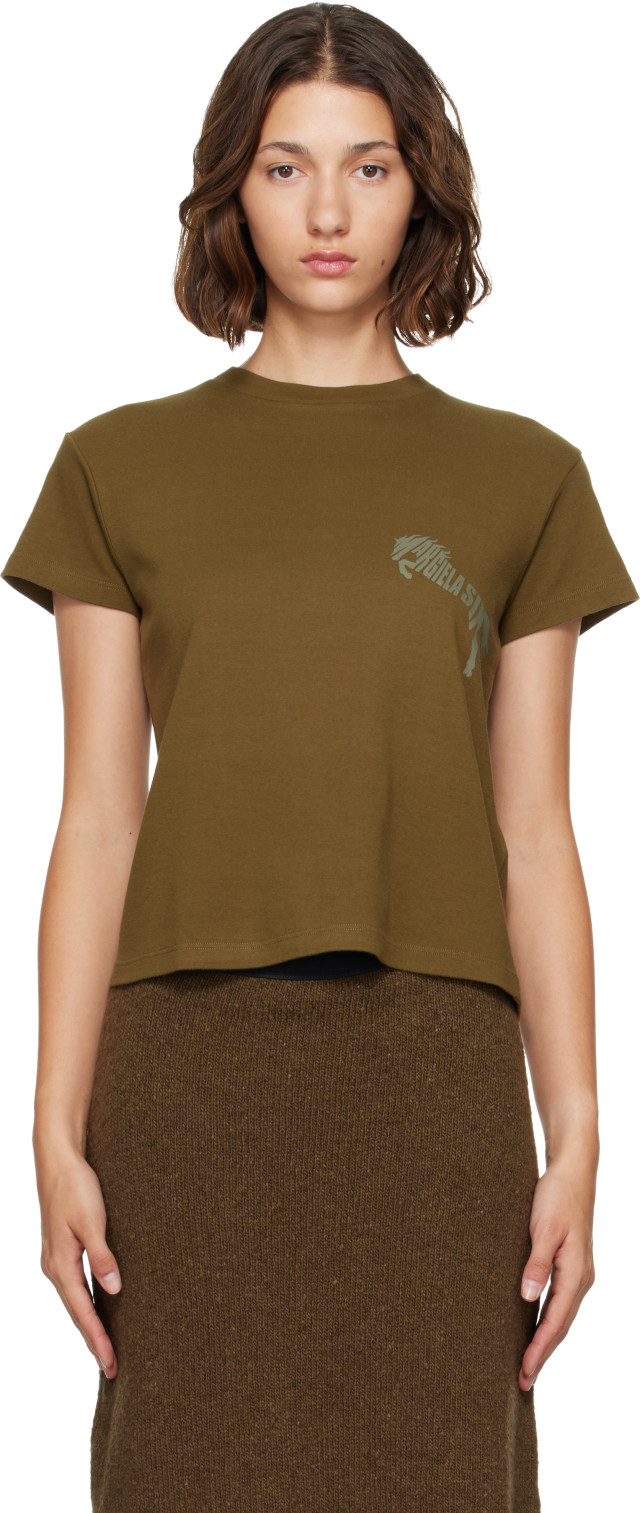 MM6 Maison Margiela: Khaki Horse Logo T-Shirt | SSENSE