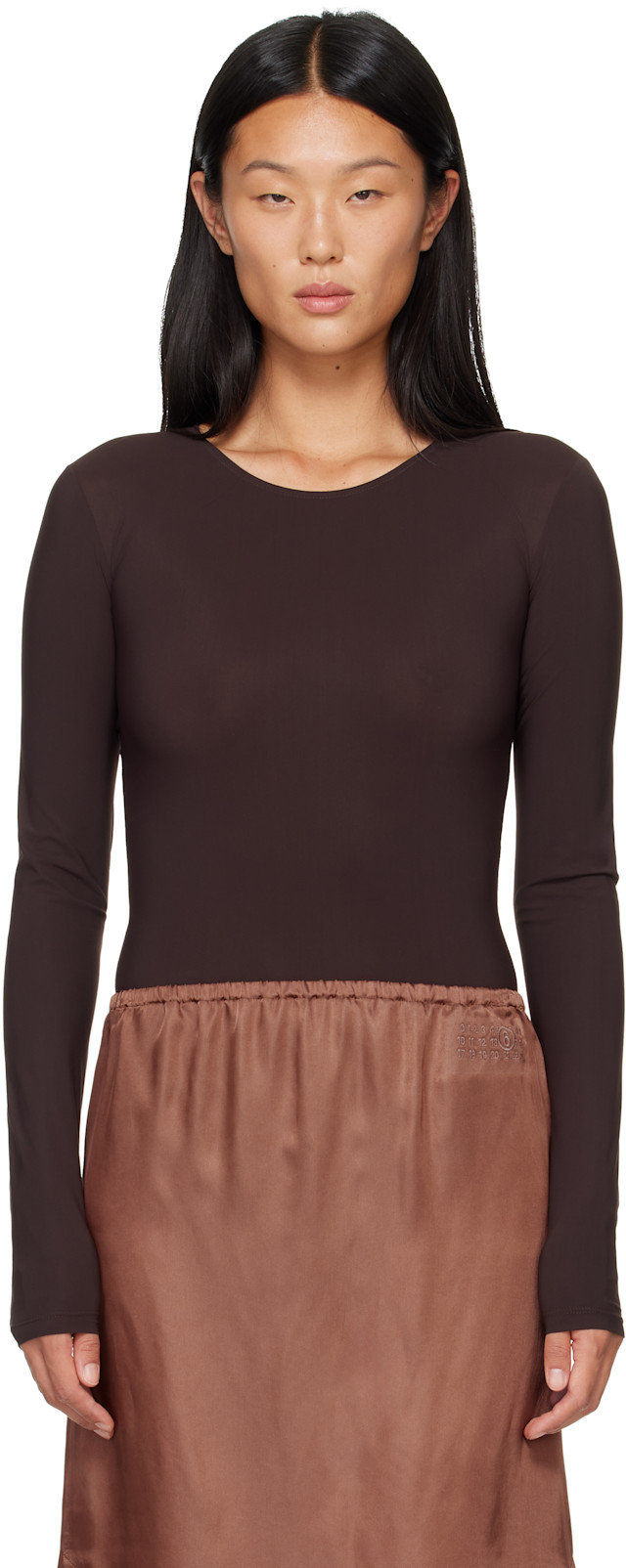 MM6 Maison Margiela: Brown Lycra Jersey Bodysuit | SSENSE