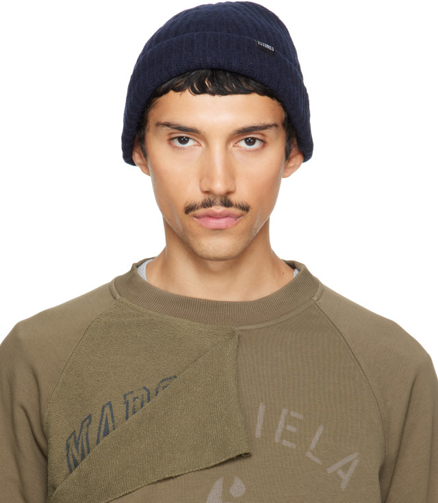 M*！様 MM6 Maison Margiela ブルーニット帽　試着のみ MM6 Maison Margiela: ネイビー ニットビーニー | SSENSE 日本