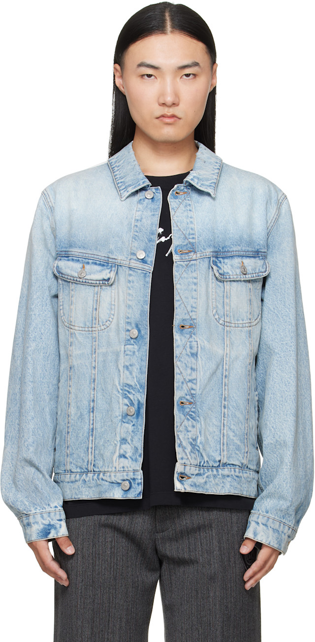 MM6 Maison Margiela: Blue Poplin Trim Denim Jacket | SSENSE