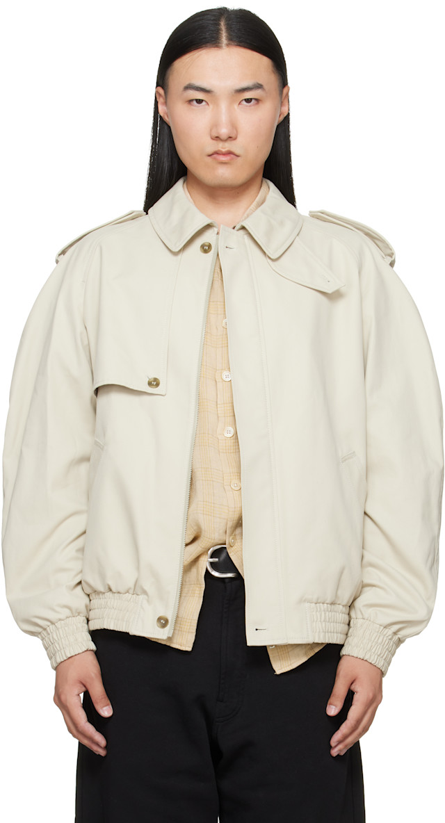 MM6 Maison Margiela: Off-White Cotton Twill Jacket | SSENSE