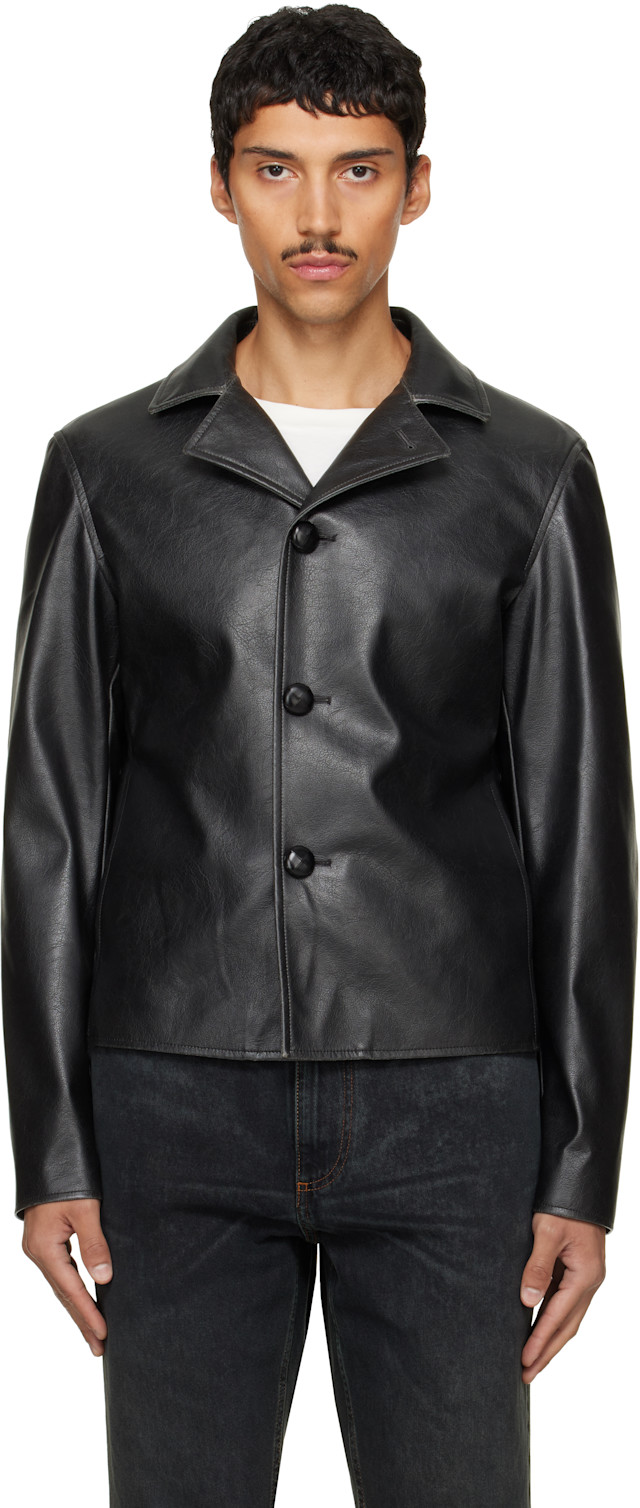 MM6 Maison Margiela: ブラック Sports フェイクレザー ジャケット