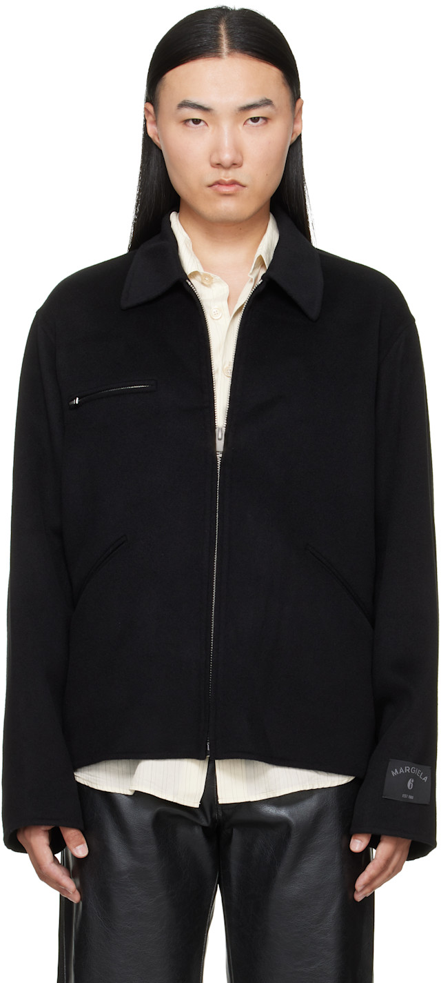 MM6 Maison Margiela: ブラック ダブルフェイス ウール ジップアップ
