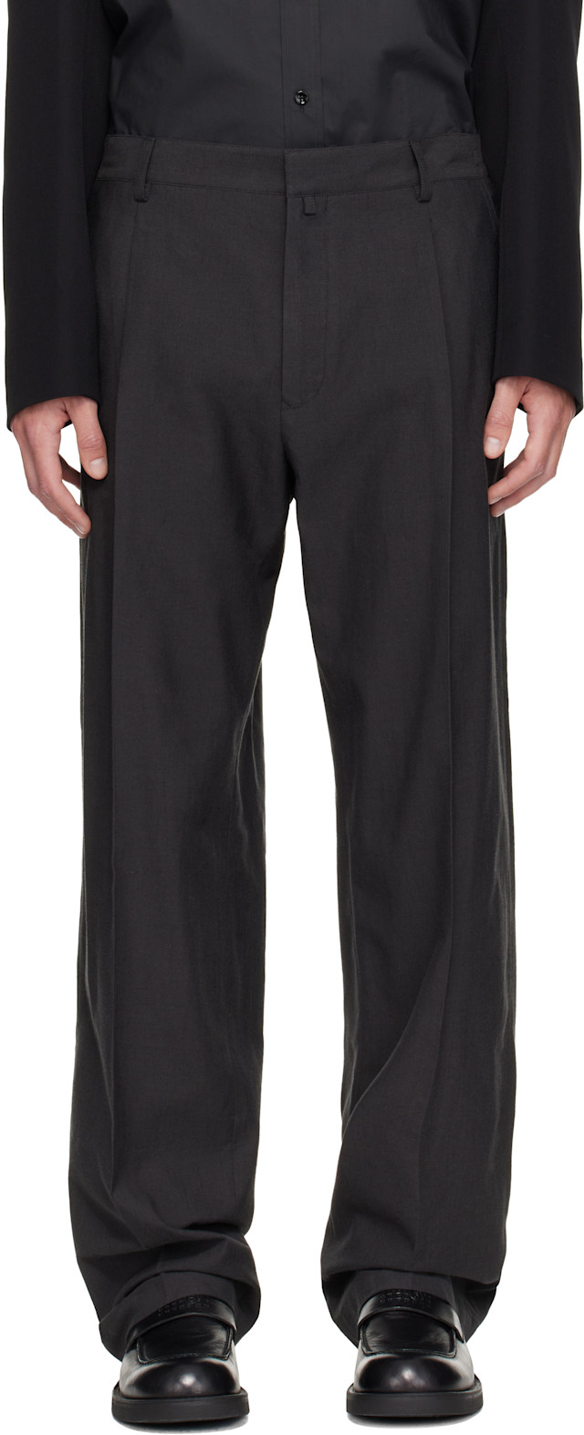 MM6 Maison Margiela: Gray Wool Twill Trousers | SSENSE