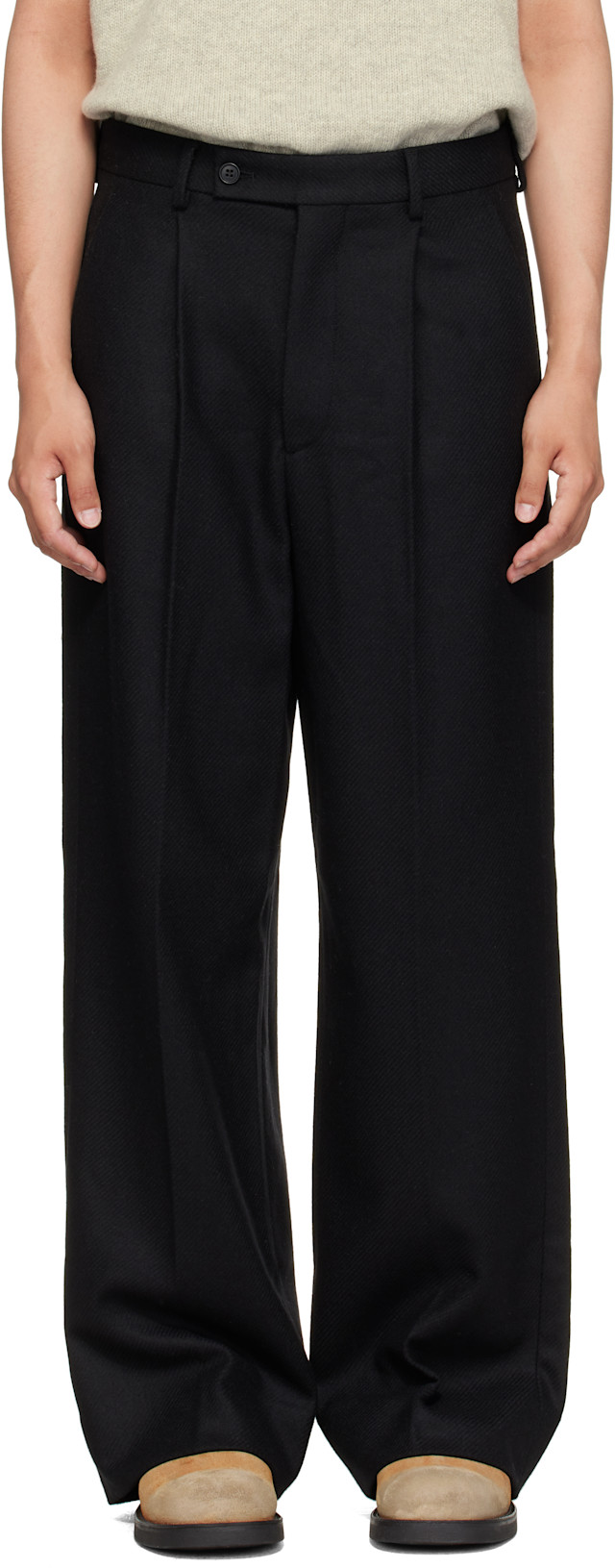 MM6 Maison Margiela: Black Pleated Trousers | SSENSE