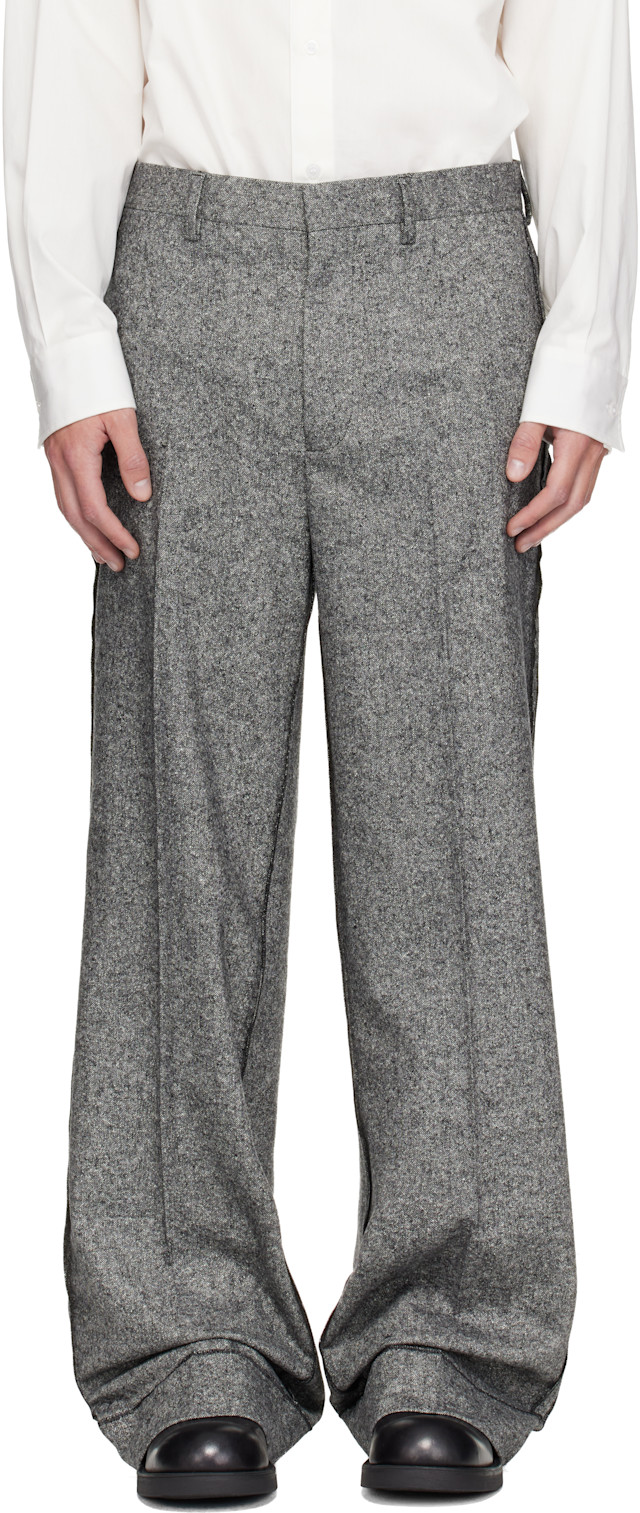 MM6 Maison Margiela: グレー Exposed Seam ウール トラウザーズ