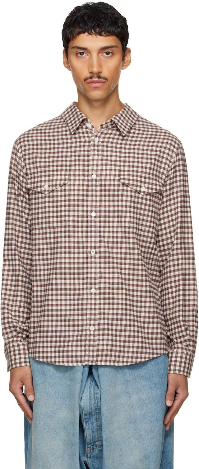 MM6 Maison Margiela: Brown Checkered Flannel Shirt | SSENSE