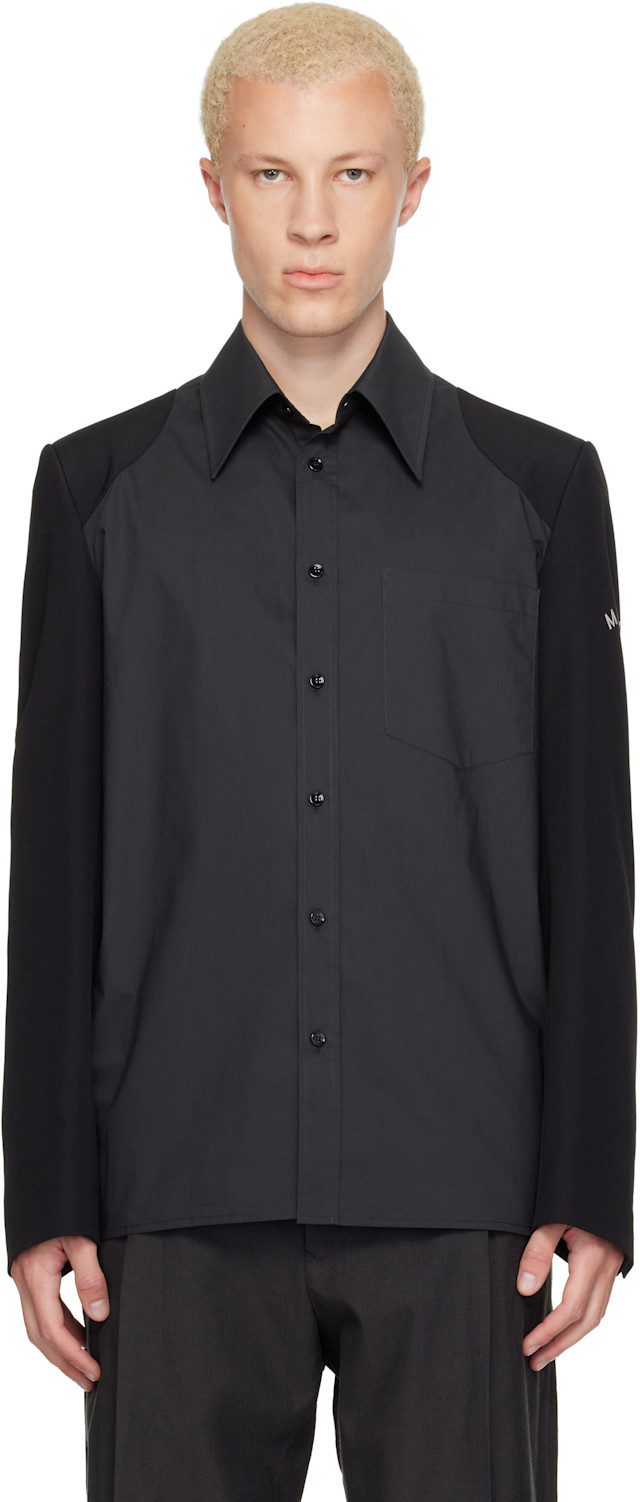 MM6 16 AW 長袖シャツ 黒 ドッキングシャツ MM6 Maison Margiela: ブラック 長袖シャツ | SSENSE 日本