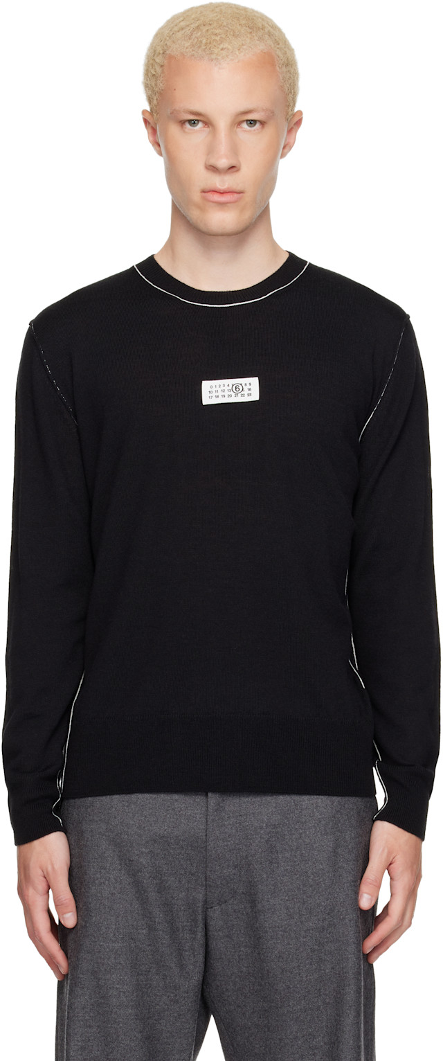 MM6 Maison Margiela: Black Crewneck Sweater | SSENSE