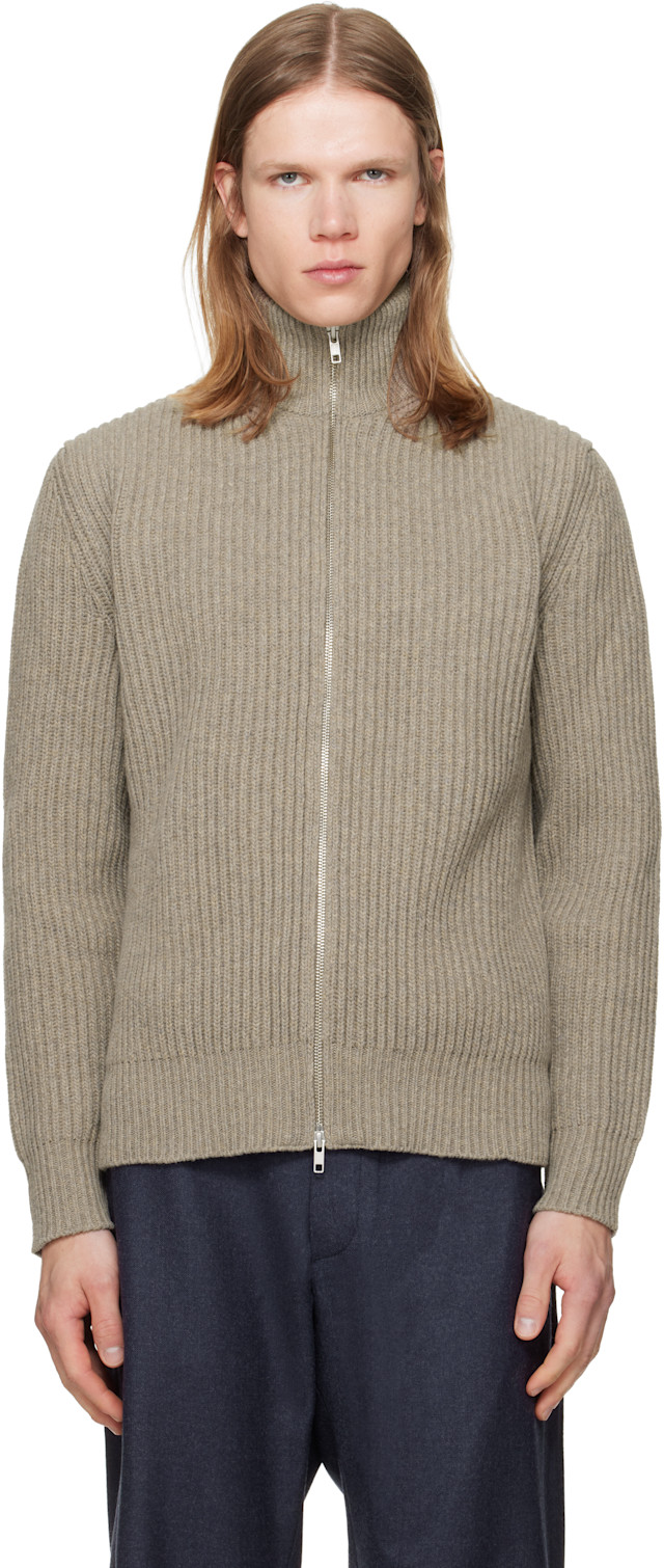 MM6 Maison Margiela: Beige Ribbed Knit Sweater | SSENSE