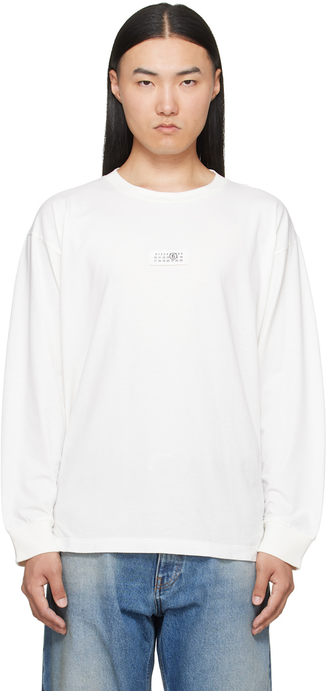 MM6 Maison Margiela: White Long-Sleeved T-shirt | SSENSE